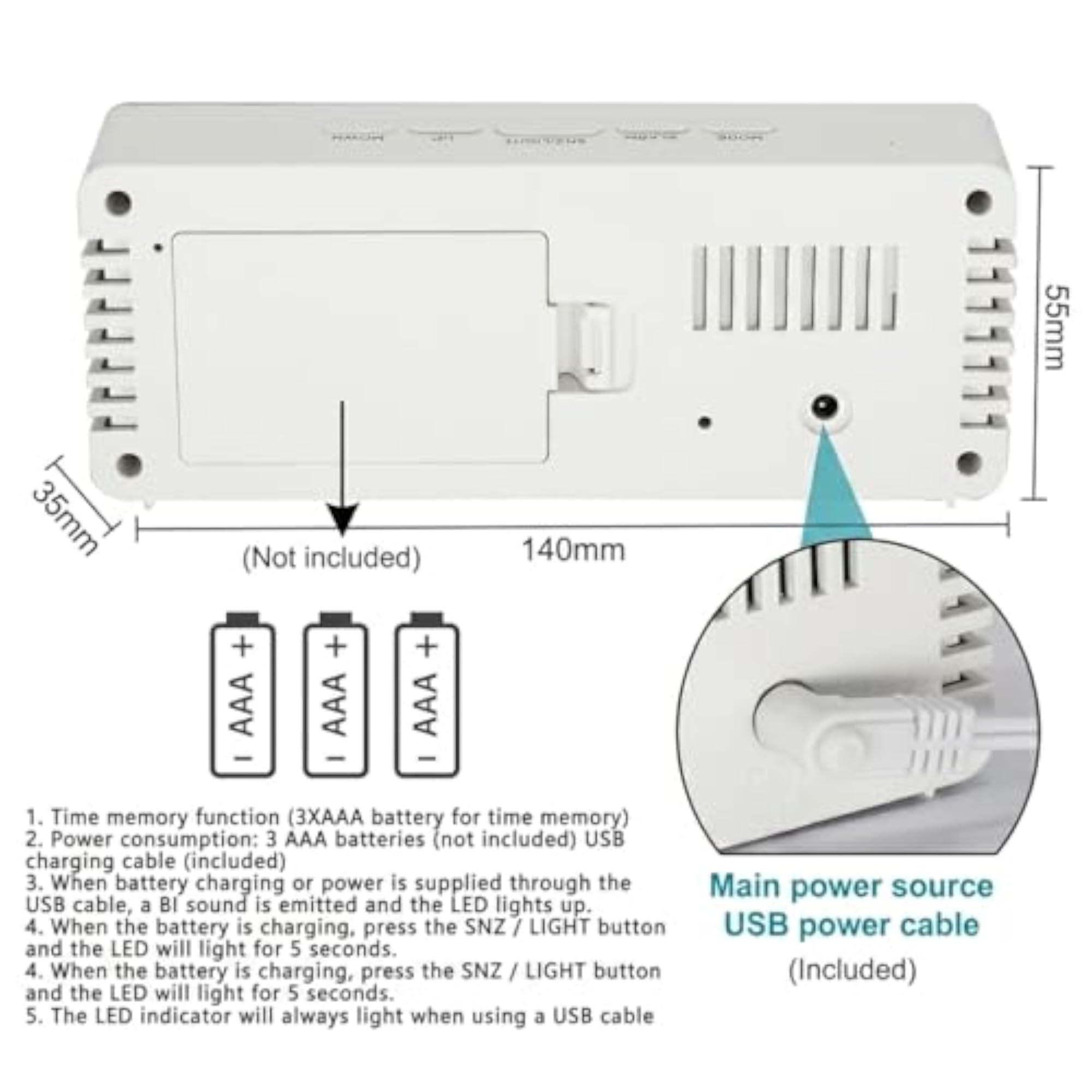 Digital Alarm Clock with LED Mirror Display, Snooze & Temperature