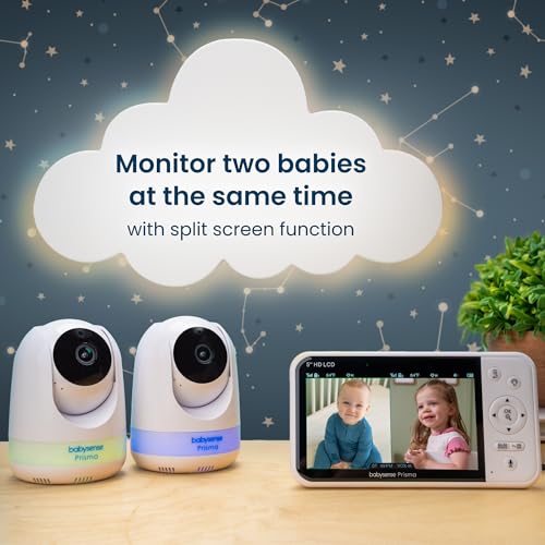 Babysense Prisma Baby Monitor with Camera and Audio, 5” HD Video Baby Monitor with 2 Cameras, 6-Color Night Light, Split Screen, Baby Sound Machine with White Noise & Lullabies, Secure No WiFi - Image 3