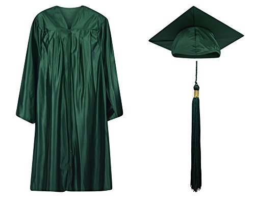 Shiny Graduation Gown Cap Tassel Set Current Year Charm (#56: 6'0”-6’2” (Chest up to 42”), Dark Green)