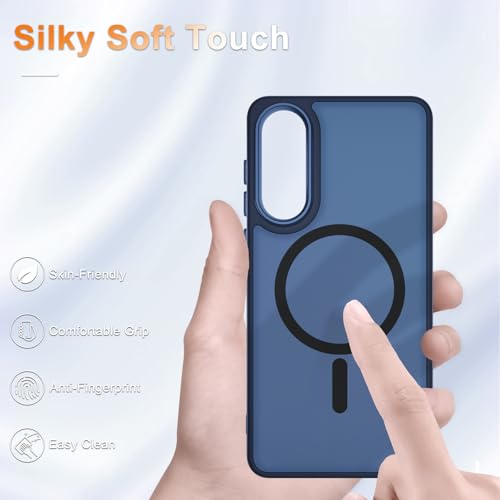 Image of for Samsung Galaxy S25 Edge Case, Matte Magnetic Phone Case with 1 Screen Protector, Support for Magsafe, Translucent Frosted Shockproof Protective Cover for Samsung Galaxy S25 Edge, Navy Blue