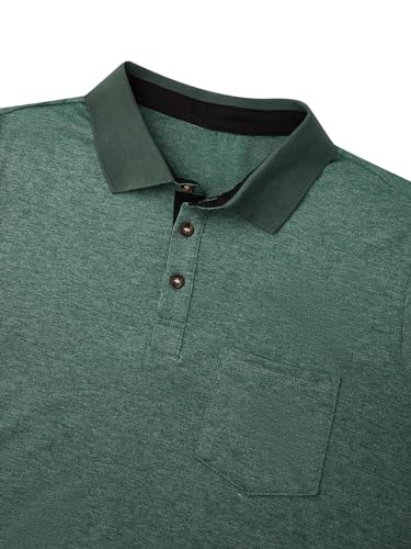 Hardaddy Men's Business Casual Polo Shirt with Pocket Short Sleeve Work Tops with Collar Contrast Color Basic Pullover Tee Slim Fit Green XXL — view 4