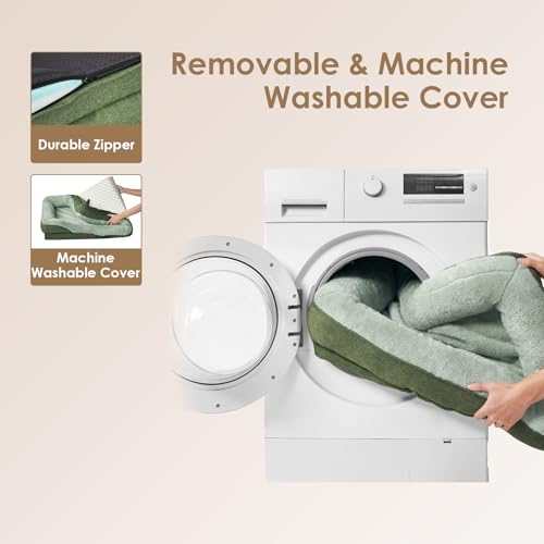 EHEYCIGA Orthopädisches Hundebett Grosse Hunde, 106.5x76x18.5cm, Memory Foam Waschbar und Wasserdicht Hundekorb mit 4 Rändern, Hundesofa Hundecouch rutschfest, Grün