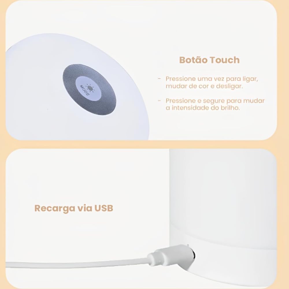 Luminária de Mesa Abajur de Cabeçeira com 3 Modos de Iluminação 360° LED Botão Touch Sem Fio Recarregável Para Criado Mudo, Estudos, Trabalho, Quarto, Escritório, Sala, Decoração e Leitura (8,5x7cm) Luminária de Mesa Abajur de Cabeçeira com 3 Modos de Iluminação 360° LED Botão Touch Sem Fio Recarregável Para Criado Mudo, Estudos, Trabalho, Quarto, Escritório, Sala, Decoração e Leitura (8,5x7cm)
