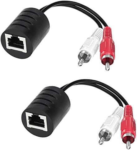 Audio Balun, 2 Pack Stereo RCA to Stereo RCA Audio Extender Over Cat5 / Cat6 UIInosoo 2 RCA to RJ45 Stereo Cable