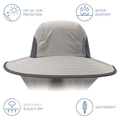 Image of BASSDASH UPF 50+ Unisex Water Resistant Wide Brim Sun Hat with Large Neck Flap Ponytail Fishing Hat for Men Women