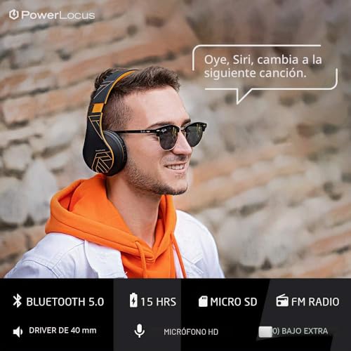 Miniatura 4 de Powerlocus P2 Auriculares Bluetooth Inalambricos De Diadema Cascos Plegables, Casco Bluetooth Con Sonido Estéreo Micro Sd Tf, Fm Con Micrófono Y Audio Cable Para Movil, Pc, Tablet - Naranja