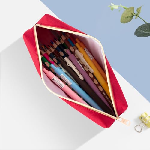 M&G Pencil Case, Large Capacity Pencil Pouch Multi-Use Pencil Case Organizer, Portable Pencil Bags Nylon with Zipper for Makeup Brush Teen Boys Girls Office School (Red)
