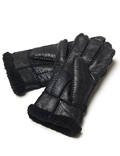 Yiseven Men's Sheepskin Leather Gloves Shearling Mittens Adjustable Buckle Sherpa Fur Cuff Thick Wool Lined For Winter Cold Weather Dress Driving Work Prime Gifts, Black Xl #TOP1