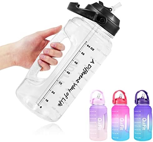 QuiFit 2.2 Litre Motivational Water Bottle with Straw - Large Reusable Sports Water Jug w/Time Marker, Drinks Bottle for Office Gym Camping Outdoor - BPA Free