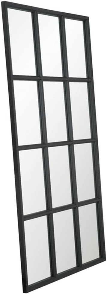 Pemberly Row Contemporary Solid Oak Floor Mirror, 85"H x 46"W, Matte Black Finish, Double Lamb's Tongue Edge, Full-Length Glass, Durable Frame for Bedrooms, Dressing Rooms, Hallways, or Living Spaces