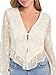 GUESS Women's Long Sleeve Seiah Tie Front Top, Dove White