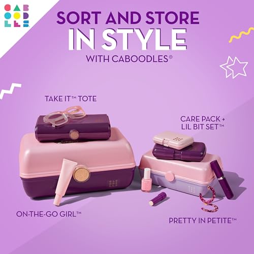 Image of Caboodles Pretty in Petite Makeup Box, Two-Tone Purple Sparkle on Pink Sparkle, Hard Plastic Organizer Box, 2 Swivel Trays, Fashion Mirror, Secure Latch for Safe Travel (Pack of 3)