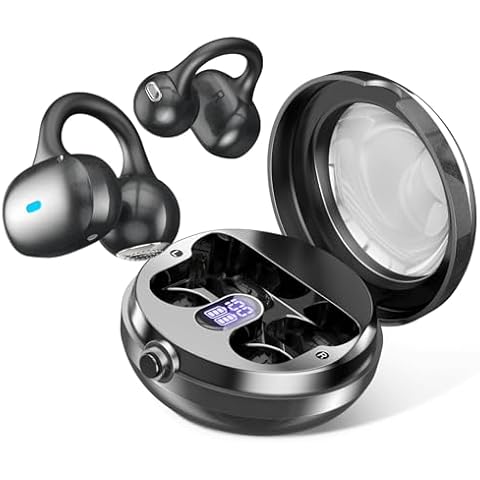 Open Ear Headphones, Bluetooth 5.4 Clip On Headphones, 40H Playtime Wireless Stereo Earbuds with LED Digital Display, Lightweight Stylish Open Earphones for Daily Use, Commuting and Travel Relax Cover