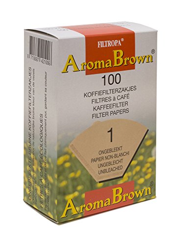 Filtropa AromaBrown Unbleached Disposable Pour Over Coffee Cone, Number 1-Size, Box of 100, No. 1 UNB Filter