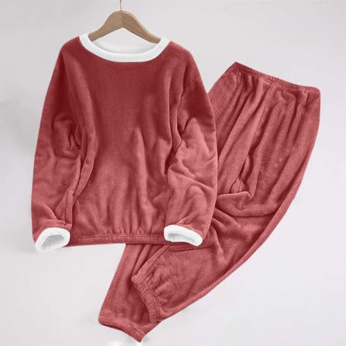 Pijamas De Mujer Manga Larga Flannel Pajamas for Women Set Winter Warm Fleece 2 Piece Lounge Pjs Sets Loungewear Sleepwear Plus Size Lounge Sets for Women Capsule Wardrobe Set Rose Gold S - image 8