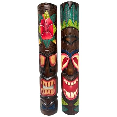 WorldBazzar Set of 2 40" Polynesian Hawaiian Tiki Bar Style Wall Masks Island Art Cover