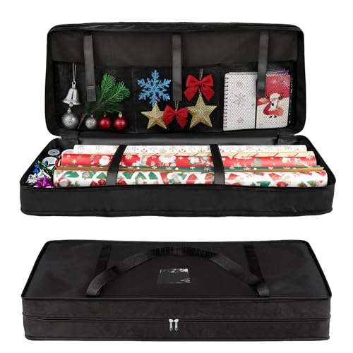 Geschenkpapier Aufbewahrung, Aufbewahrungstasche für Geschenkpapier Organizer - Wasserdichtes 600D Oxford Gewebe mit 3 Fächern, Halter Faltbar für Geschenkbänder(82 * 13 * 34cm)