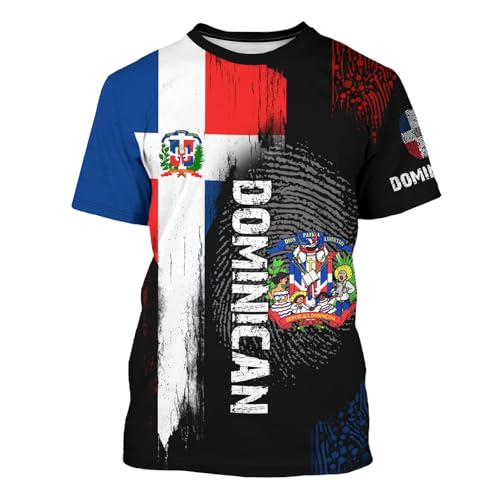 Dominican Flag T-Shirt Dominican Emblem Tee Printed Crewneck Short Sleeve Casual Sports Top Jersey Unisex