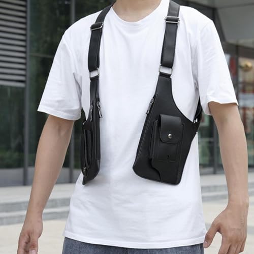 Double Shoulder Armpit Bag, Men's Anti Theft Multi-Pocket Bag, PU Leather Double Shoulder Strap Tacticals Bag Anti-Theft4