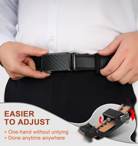 Image of KEMISANT Men Belt 2 Pack, Leather Ratchet Belt Easy Click Slide For Men 1 3 /8 inch,Cut for Fit