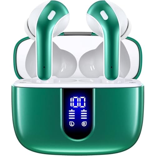 TAGRY Bluetooth Headphones True Wireless Earbuds 60H Playback LED Power Display Earphones with Wireless Charging Case IPX5 Waterproof in-Ear Ear buds with Mic for TV Smart Phone Laptop Computer Sports