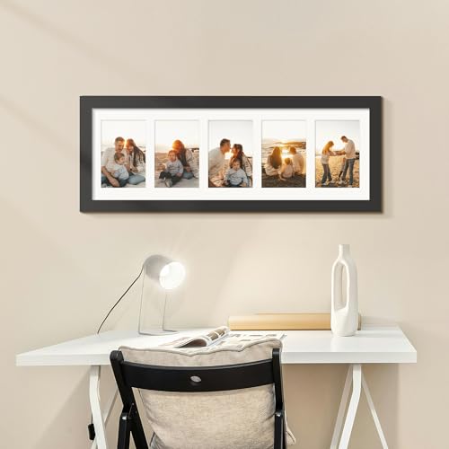Image of DUENPY 8x24 Collage Picture Frames Display Five 4x6 Picture Collage Wall Decor Wall Hanging or Tabletop Black