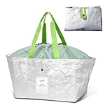 [MERAN] エコバッグ HAKKI レジカゴバッグ 27L 大容量 Mサイズ タイベック 巾着付き マチ付き 折畳み 保冷 おしゃれ 買い物バッグ 丈夫 ショッピングバッグ サブバッグ (アクティブネオン, M)