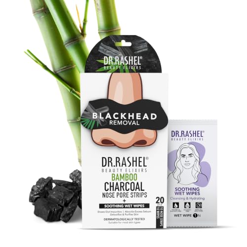 DR.RASHEL Bamboo Charcoal Nose Pore Strips | Activated Charcoal | Painless Blackhead Removal, Oil Control & Deep Dirt Cleansing | 20 PCS
