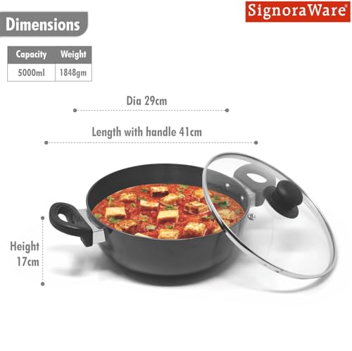 Image of Signoraware Opulent Non Stick Kadhai 28cm | Non-Stick Coating Allows Oil Saving | Heat-Resistant Grip | Gas & Induction Compatible | Perfect for Deep Frying, Sauteing & Stir-Frying (5 LTR | Steel)