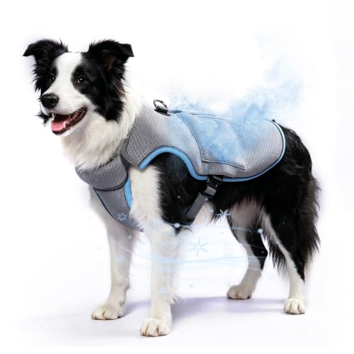 Mora Pets Cooling Vest for Dogs with Ice Pack Evaporation Cooling Fully Adjustable Dog Harness Fit Small Medium Large Dogs Light Blue L