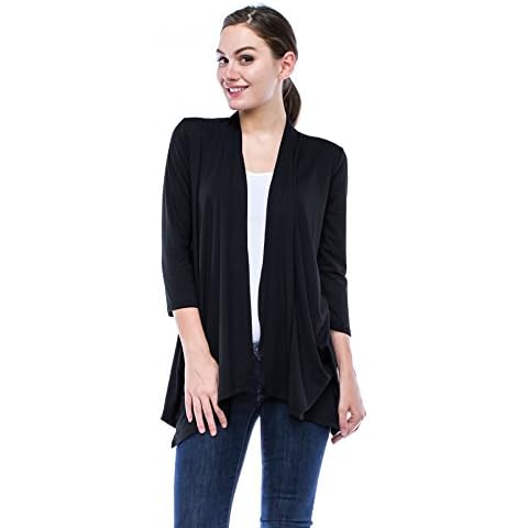 AG2Ggifts Womens Lightweight 3/4 Sleeve Open Front Drape Cardigan, 1X, Black Cover