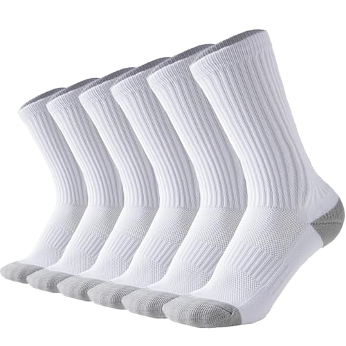 YWSLRC 6/8 Pairs Men's Crew Socks Athletic Sock Performance Full Cushioned Breathable Sport Work Running Sock Size 6-12