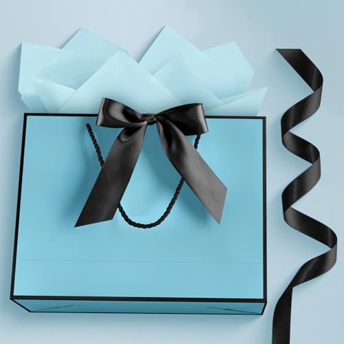 Image of JMANNI Gift Bags with Handles, 13 inch Medium Gift Bag for Presents, 1 Pcs Bags with 2 Tissue Paper and 1 Cards for Graduation Baby Shower Wedding Fathers Day Mother's Day Birthday Party (Bule-Blcak