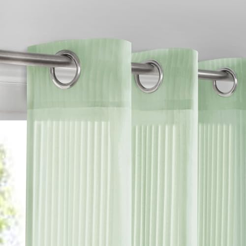 Image of Sage Green Sheer Curtains for Windows 72 inch Length, Grommet Top Semi Sheer Vertical Drapes Privacy with Light Filter for Bedroom /Living Room /Sliding Door,62W x 72L (2 Panels)