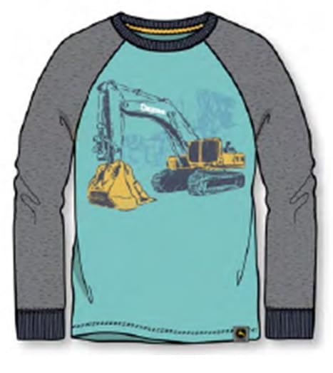 John Deere Teal Blue and Gray Long Sleeve Excavator T-Shirt Sizes 5 6 7