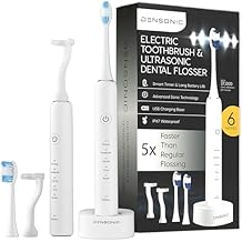 Electric Toothbrush and Flosser Combo | 2-in-1 Sonic Cleaning & No-Mess Mechanical Floss | 5X Faster Deep Clean | 6 Modes | 2 Toothbrush Heads + 50 Replacement Floss Heads [White]