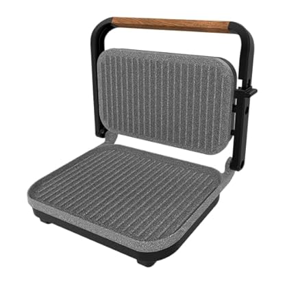 Cecotec Elektrischer Grill Rock'Ngrill 1300 Wood B. Leistung von 1300W, schwarzes Design, Rockstone-Beschichtung, rutschfeste Basis, schwebende Platte, Leuchtanzeige, Holzgriff, Vielseitigkeit. – Bild 3