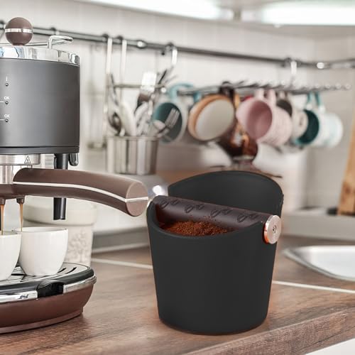Coffee Knock Box 4.8 Inch Espresso Knock Box Coffee Bin Barista Machine Accessories Shock-Absorbent Barista Style with Removable Metal Bar (Black) - Image 7