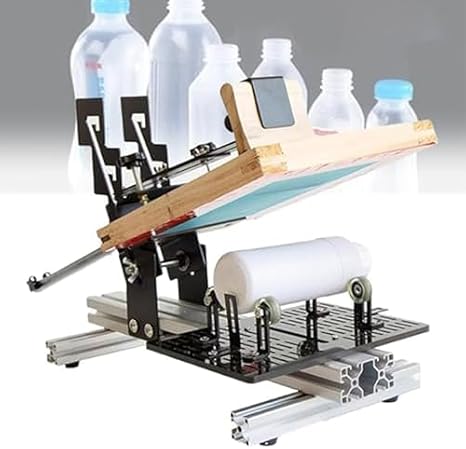 Manual Cylinder Screen Printer 200x250mm Max Area Adjustable Height Metal Frame for Bottles Mugs One-Hand Operation Glass Plastic Containers