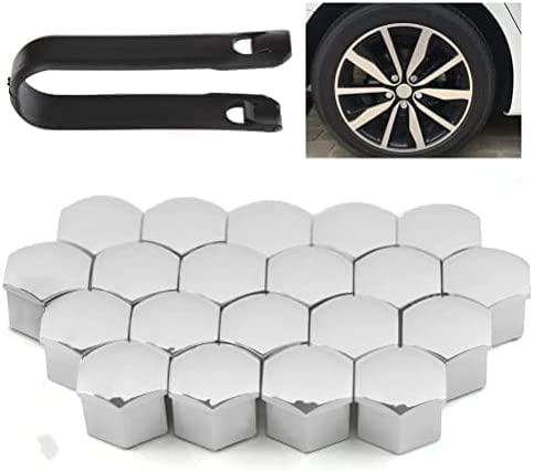 QUOTRE 20 Pièces Capuchons d'écrou de Roue, 17 mm Anti-poussière Couvercle de Jante placage Hexagonal Chrome Boulon Couvre Roue Cache-écrous Bouchon d'Écrou de Roue avec Ensemble Outil, Argent – vue 5