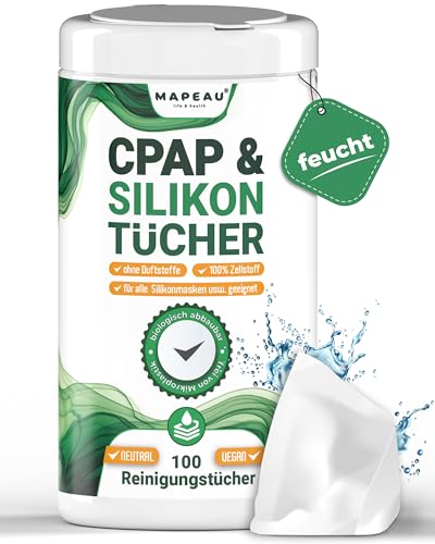 CPAP Reinigungstücher 100x Wipes in Spenderdose, Duftfrei ohne Alkohol, Zellstoff Tücher zum reinigen Silikon, CPAP Masken, Sauerstoffmasken, Nasenbrillen (1)