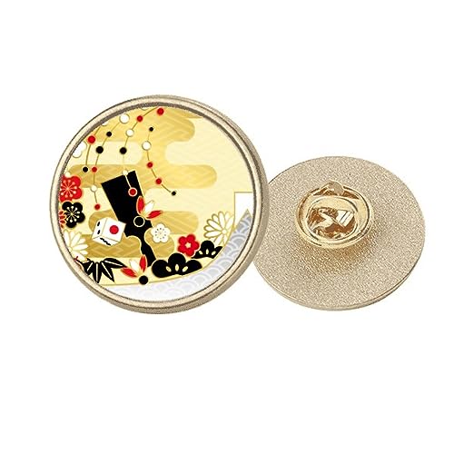 Broche ronde en métal doré sakura avec motifs fleurs géométriques taille M