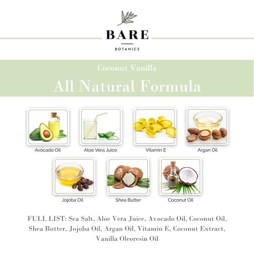 Bare Botanics Natural Body Scrub (Coconut Vanilla) – Gentle Exfoliator & Super Moisturizer | Includes A Wooden Spoon | No Synthetic Fragrances, No Nut Oils, Ready To Gift | Net Weight 24Oz #TOP4