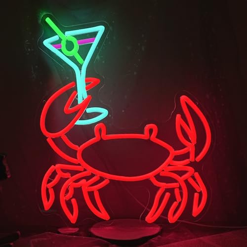 Image of Crab Cocktail Neon Sign USB Powered Drinking LED Signs for Bar Wall Decor Dimmable Funny Hairy Crab Neon Light for Seafood Market Coastal Beach Themed Restaurant Pub