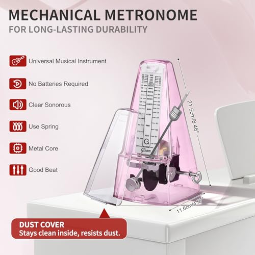 RIVVTA Mechanical Metronome, Metronome for Piano, Guitar, Bass, Violin, Drums & Other Instruments, Loud Sound and High Precision Track Beat for Beginners,Transparent Rose Red - Thumbnail 3