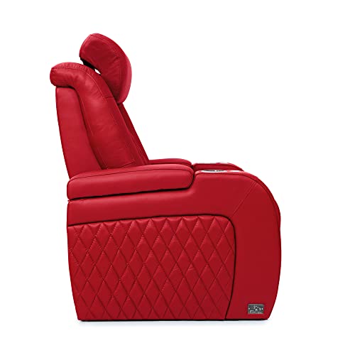 Seatcraft Diamante Home Theater Seating - Living Room - Top Grain Leather - Power Recline - Powered Headrests - Cupholders - USB Charging-Ambient Lighting-Arm Storage, Red, Row of 4 w/Middle Loveseat