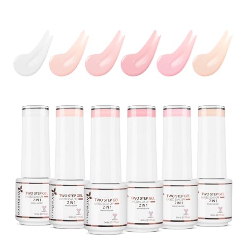 Nicedeco Esmaltes Semipermanentes Para Uñas Kit de 2 In 1 Jelly Gel Nail Polish DIY Nail Art Gel Deatina De Alto Brillo Con Capa Base En Un Solo Paso UV/LED Soak Off 6 x 5ML - Set 47