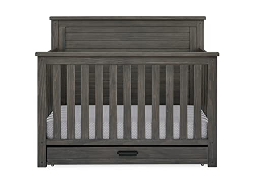 Delta Children Caden Crib 8-Piece Baby Nursery Furniture Set–Includes: Convertible Crib, Glider, Dresser, Changing Top, Crib Mattress, Sheets, Toddler Guardrail & Changing Pad, Rustic Grey