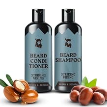 Striking Viking Beard Shampoo and Conditioner Set 4 Fl Oz Each, Fresh Masculine Scent - Beard Wash and Conditioner for Men - Cleanses & Softens, with Argan & Jojoba Oil - Sulfate & Paraben Free