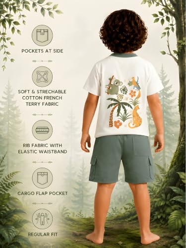 Image of Pilolo Kids Soft Cotton Terry Lycra Adjustable Drawstring Pocket Shorts for Boys